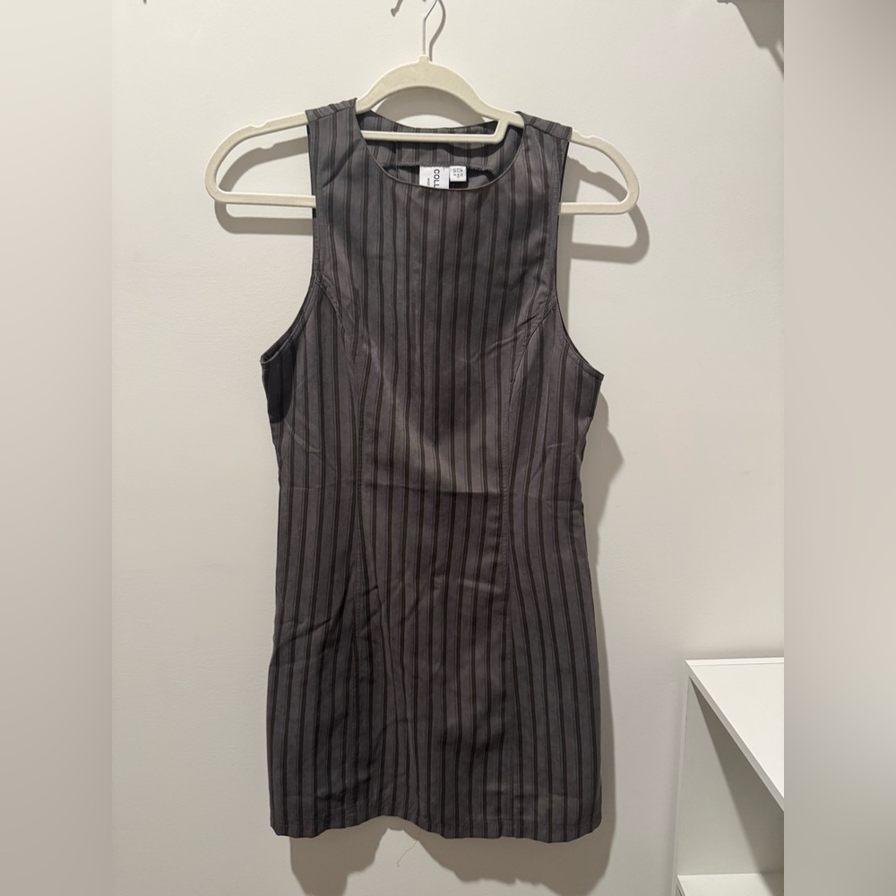 COLLUSION pinstripe mini shift dress in gray